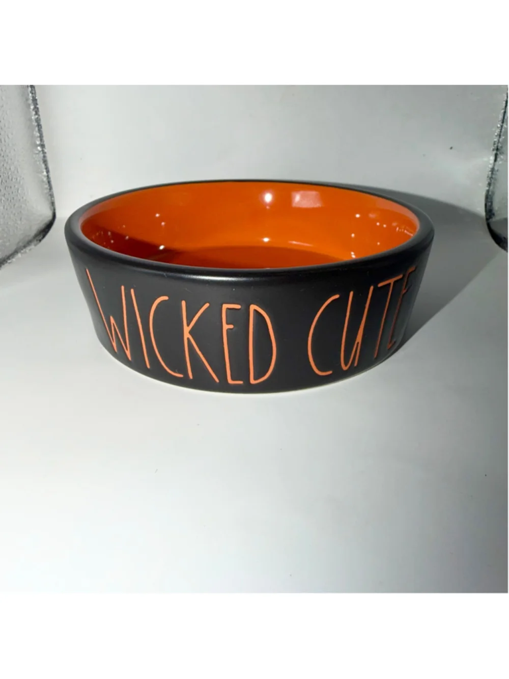 NWOT Rae Dunn WICKED CUTE Black Orange Halloween Pet Dish Cat Dog Ceramic Bowl
